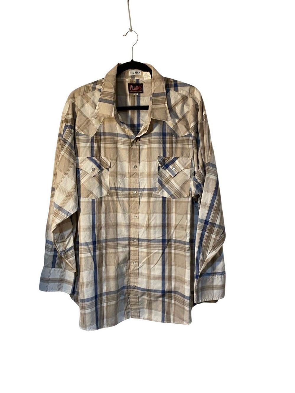 Plains men’s western plaid snap button down shirt 3X